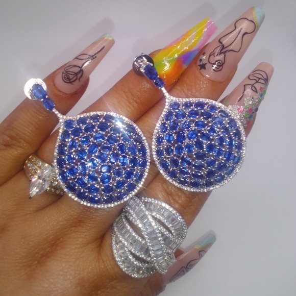 Blue Kyanite Gemstone Dangle Earrings Sterling Silver - Picture 12 of 12